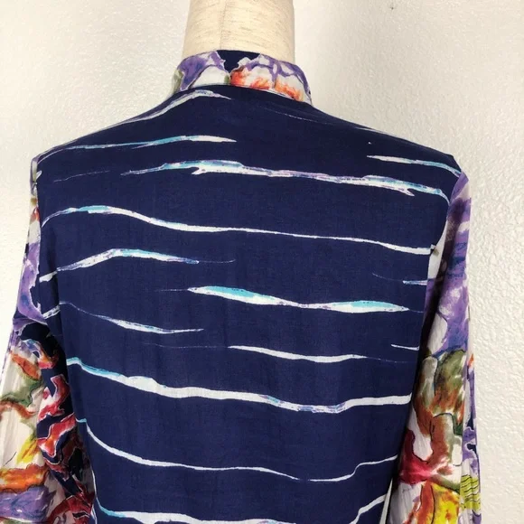 Antica Sartoria Blue Multicolor Beaded V-Neck Cotton Kaftan Maxi Dress S/M - Picture 8 of 11